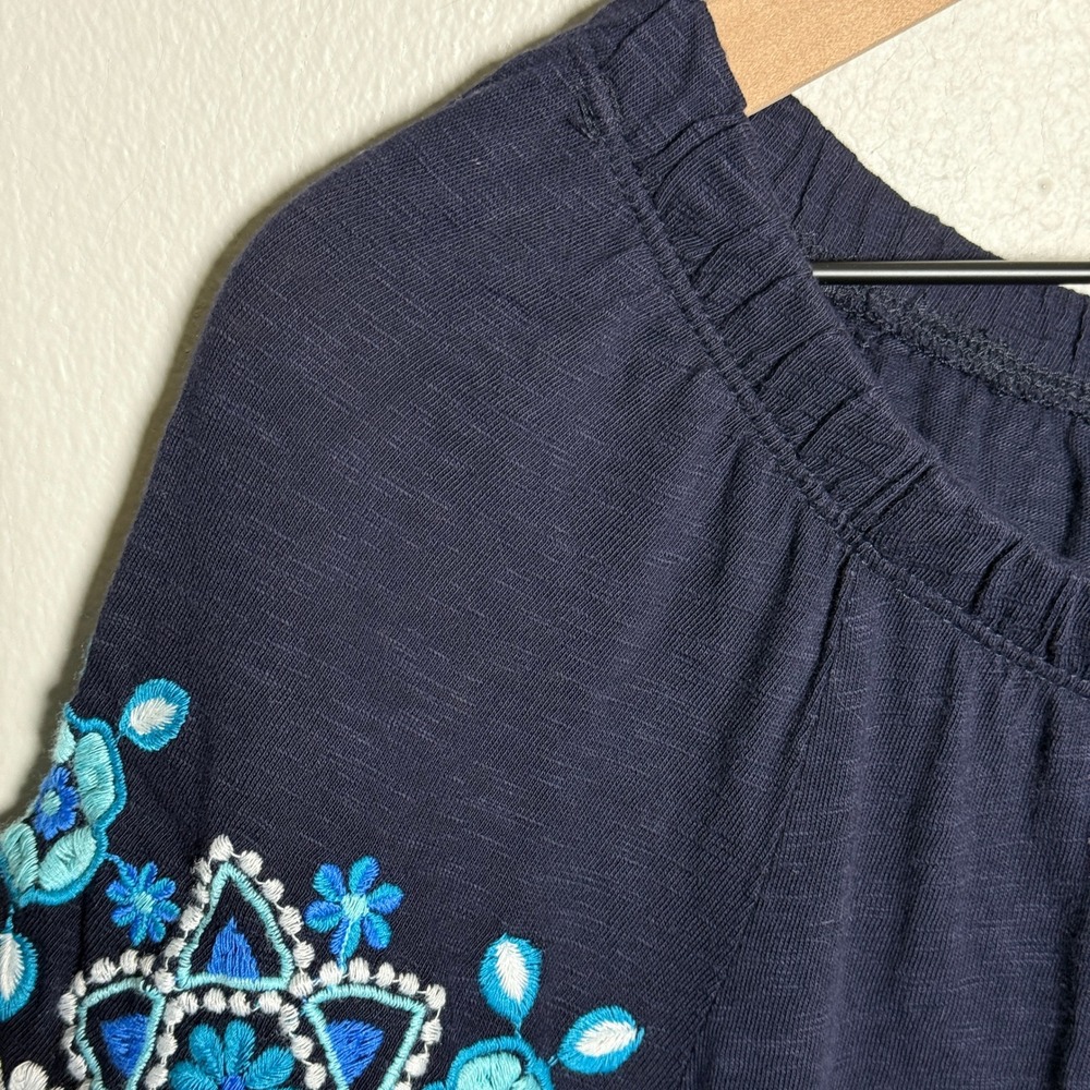 Talbots Womens‎ Blouse M Petite Blue Cotton Embroidered Floral Off Shoulder Boho - Picture 7 of 8